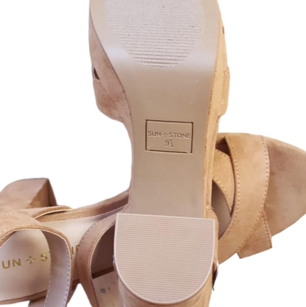 Sun + Stone, Heel Shoes Size 9.5 Brown Womens Dress Sandals Suede Platform